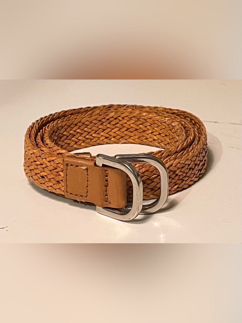 Tan Braided Men's Belt with Silver Buckle